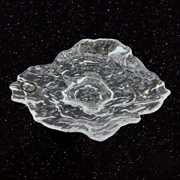 SHIRALEAH Beaux Arts Glass Clear Textured Bowl Dish Centerpiece W Sticker Turkey - Picture 12 of 14